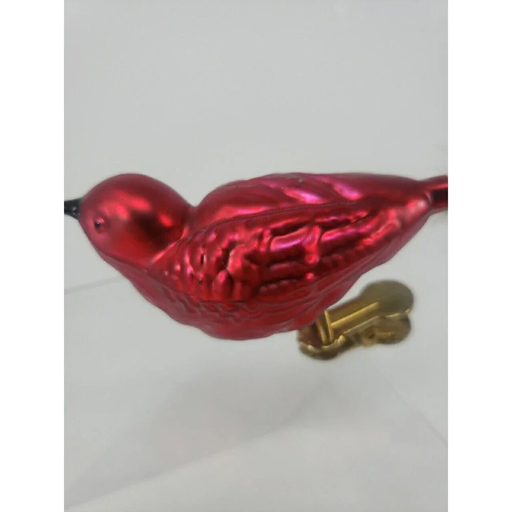 Vintage Blown Glass Red Bird Feather Tail Spring Clip Legs Classic Rare Uncommon